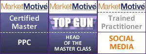 Market Motive certifications for Master PPC, Top Gun, and Trained in Social Media