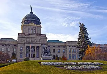 Helena, Montana capital building front entrance and front lawn