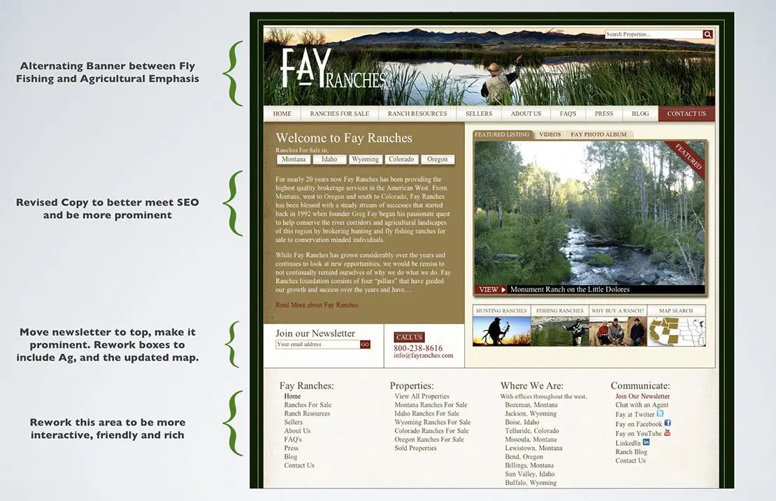 screenshot of Fay Ranches website