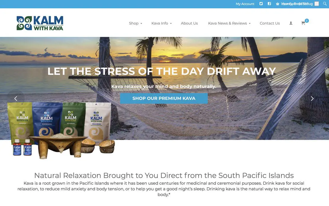 Kalm with Kava homepage screenshot