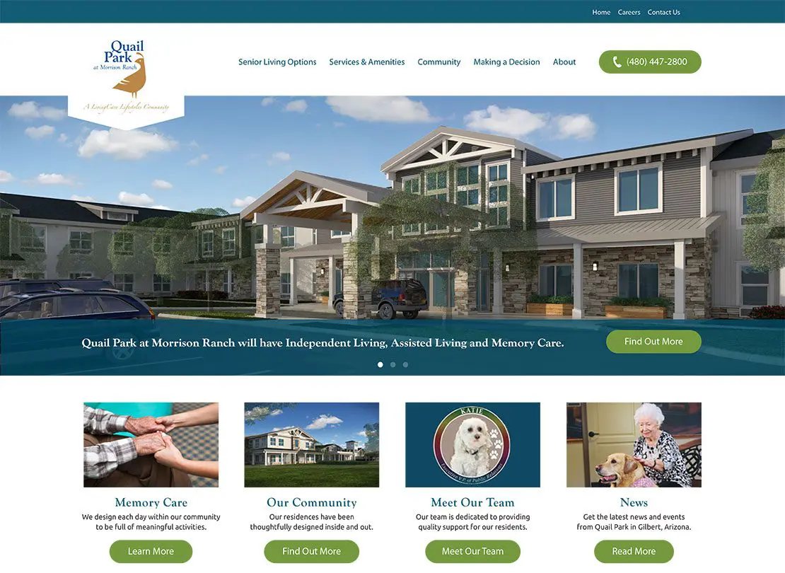 screenshot of the Living Care Lifestyles new homepage