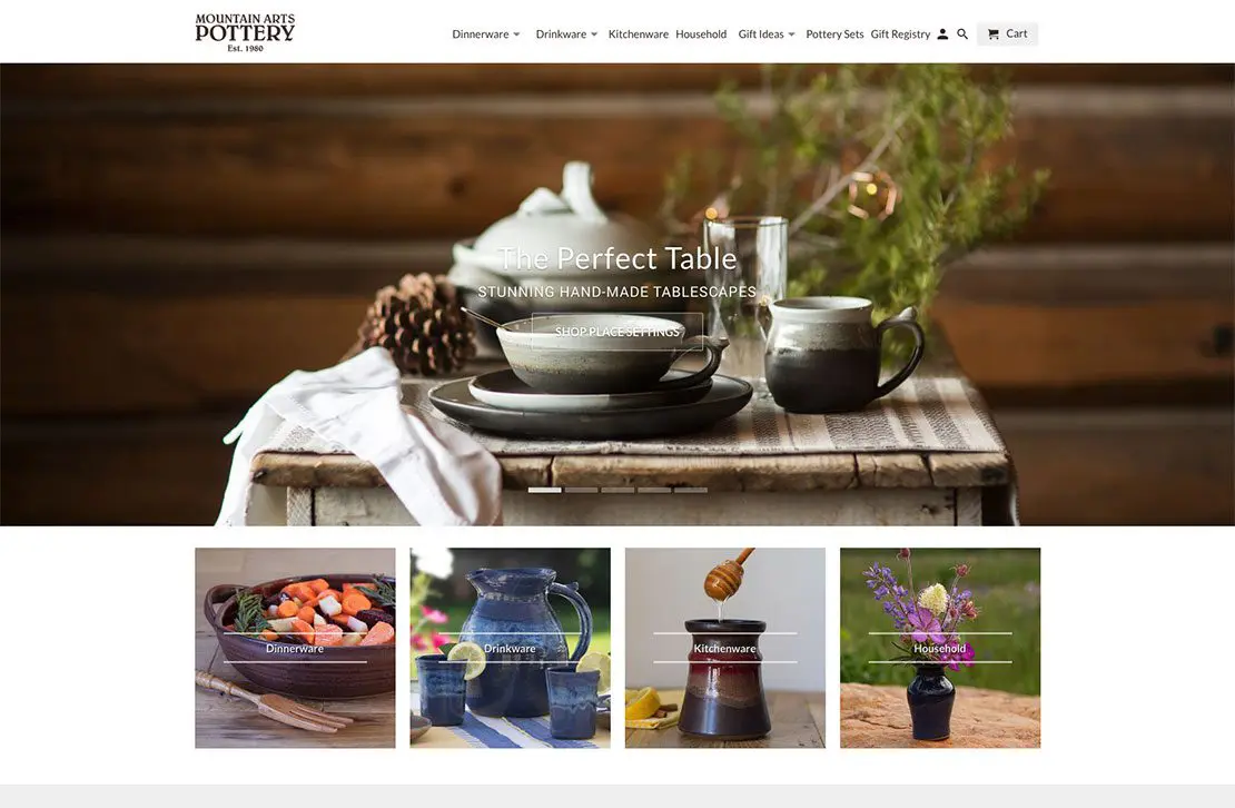 homepage of Mountain Arts Pottery website