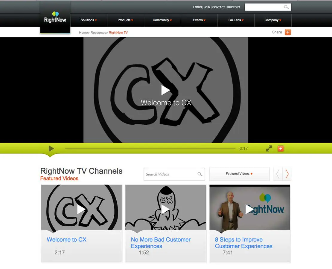 screenshot of the Right Now website homepage