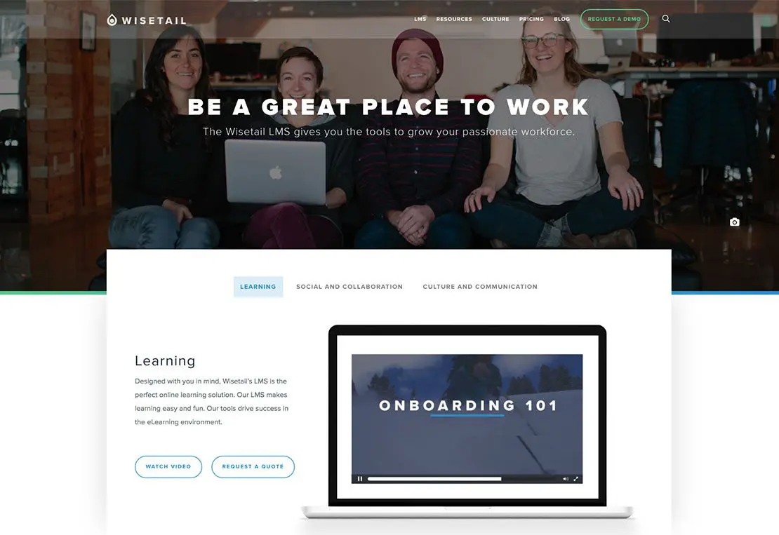 screenshot of Wisetail LMS website homepage