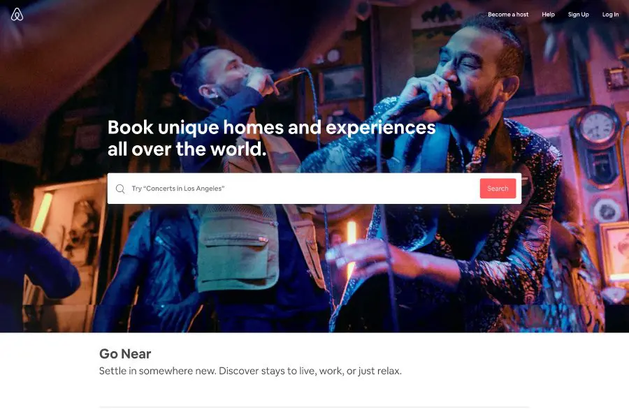 Past airbnb website homepage