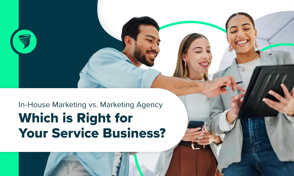In House Marketing vs Agency Marketing - Which is Right For Your Service Business? - Group of agency marketers discussing SEO plan