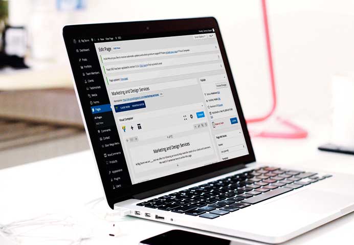 laptop with WordPress editing screen showing in Bozeman, MT