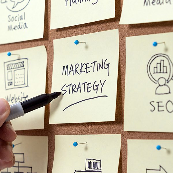 Marketing strategy planning sticky notes