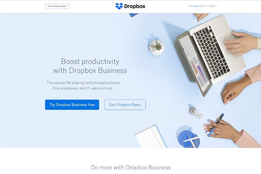 Old Dropbox homepage 2018