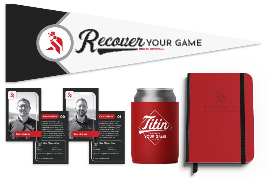Titin shock and awe box items - Drink cooler, notebook, business baseball cards, pennant