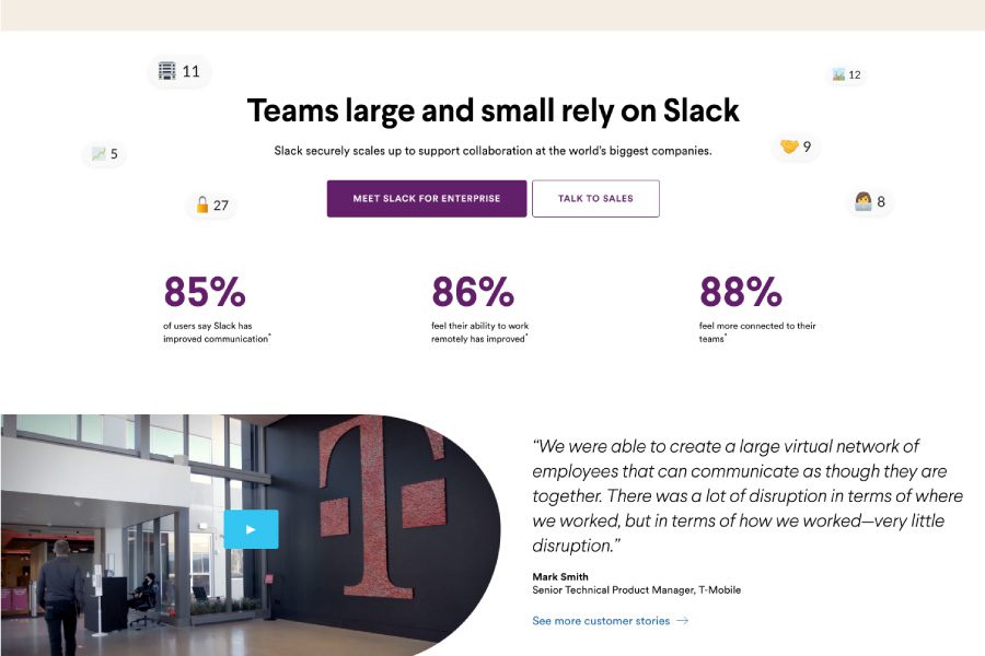 Homepage of Slack 