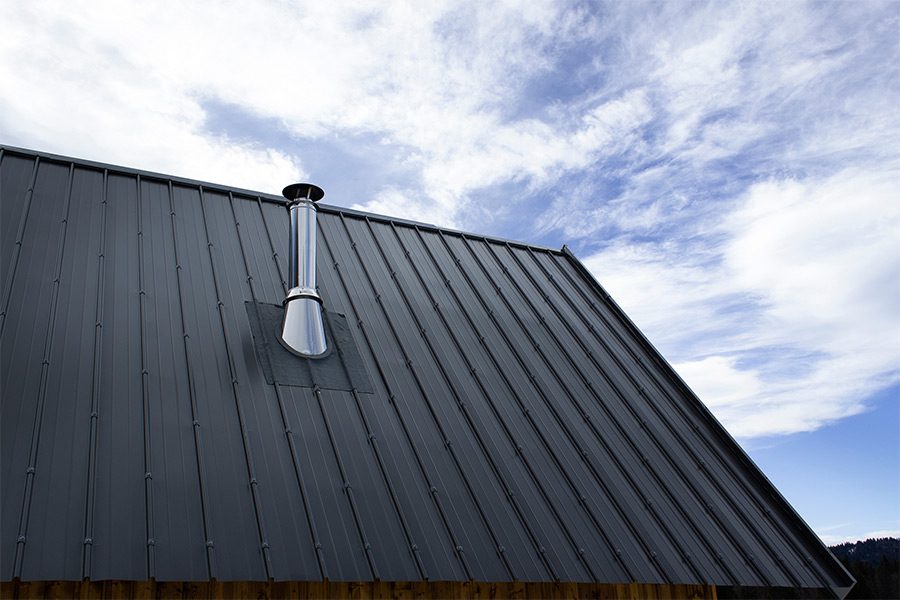 Metal roofing with a blue sky