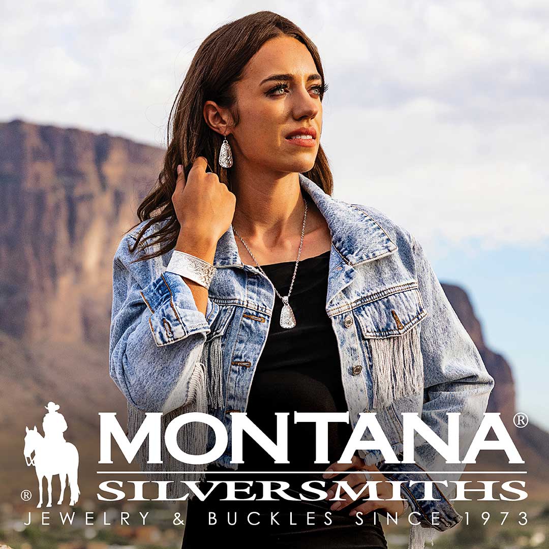 woman wearing montana silversmiths jewlery outdoors