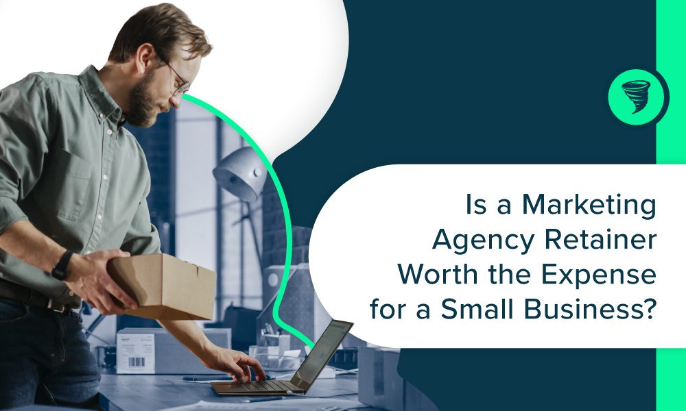 Small business owner getting contents packaged and mailed to customer. "Is a Marketing Agency Retainer Worth the Expense for a Small Business?"